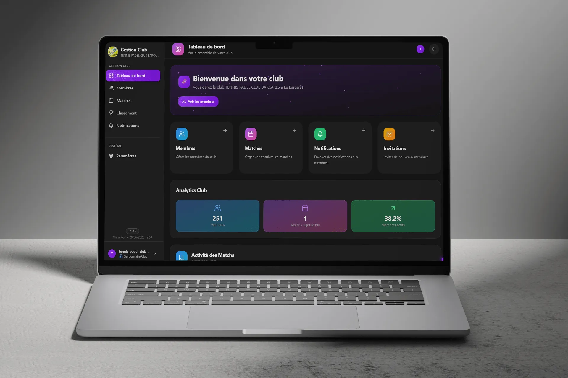 Aperçu du projet XPadel Admin Panel