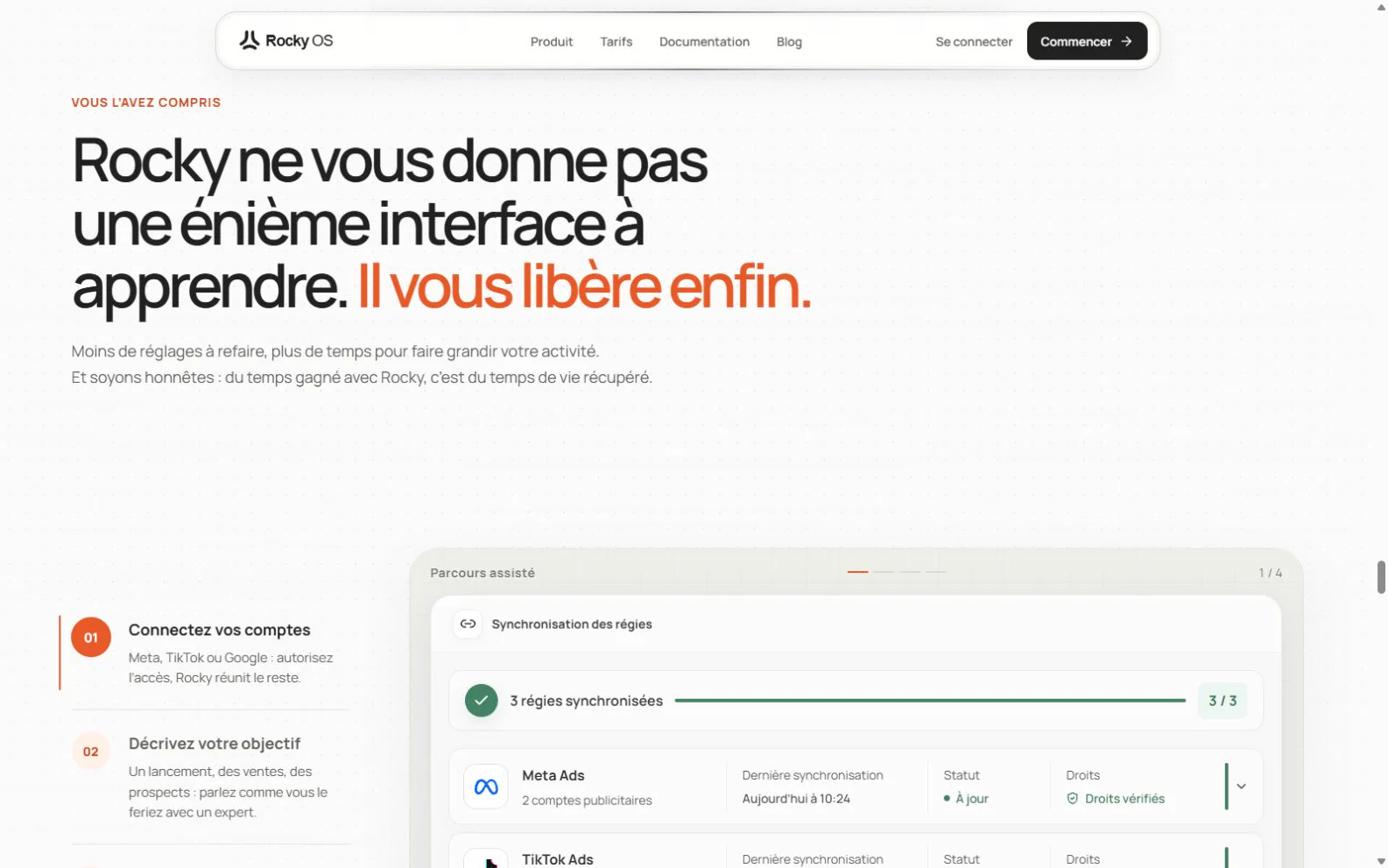 Un parcours qui explique comment Rocky simplifie le pilotage publicitaire