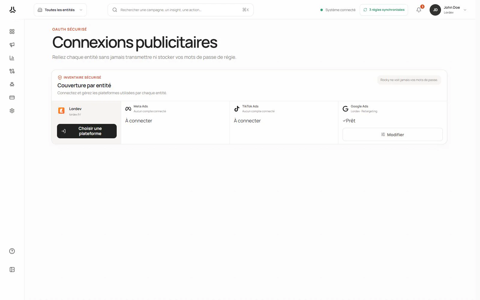 Connexion OAuth aux différentes régies publicitaires