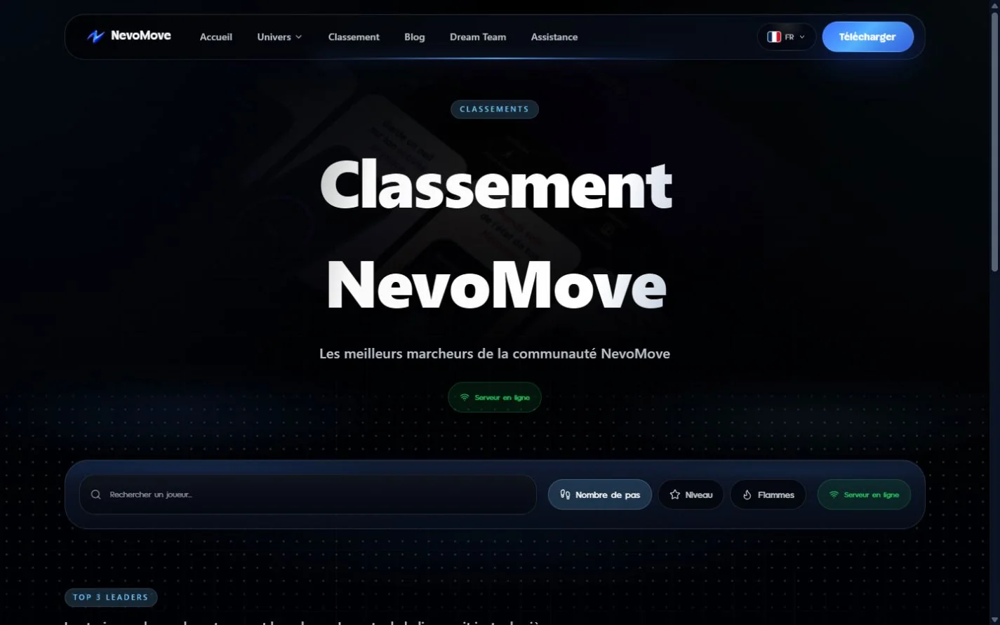 Classement communautaire avec recherche et filtres de progression
