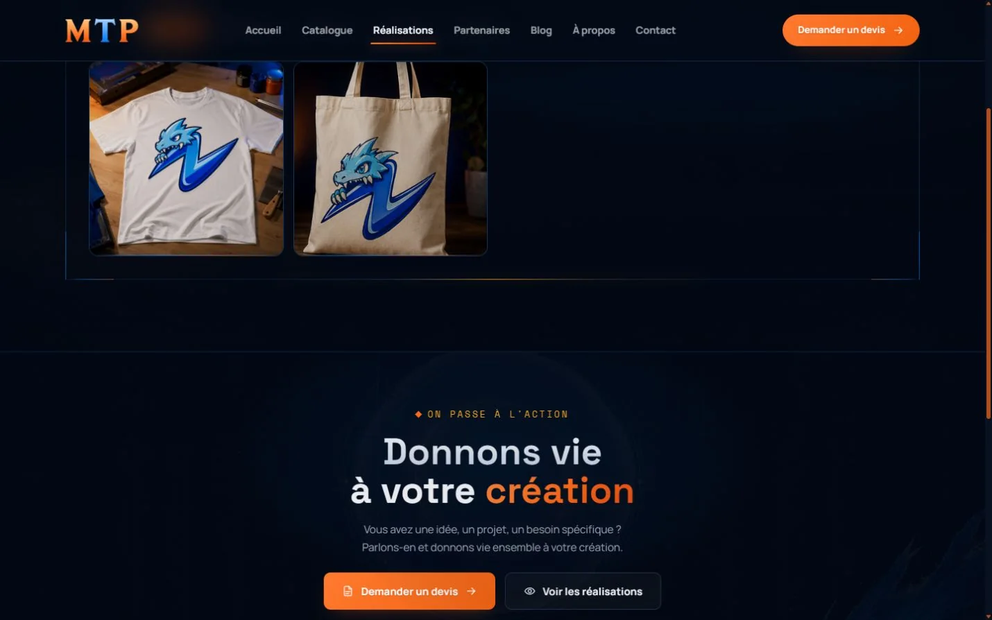 Réalisations textile et transition vers la demande de devis