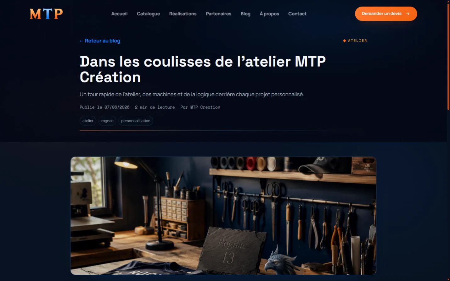 Article « Dans les coulisses de l’atelier MTP Création »