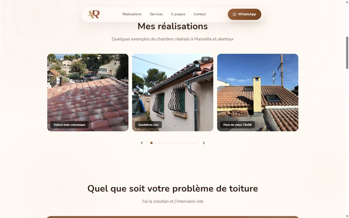 Réalisations : toiture en tuiles, gouttières en zinc et pose de Velux