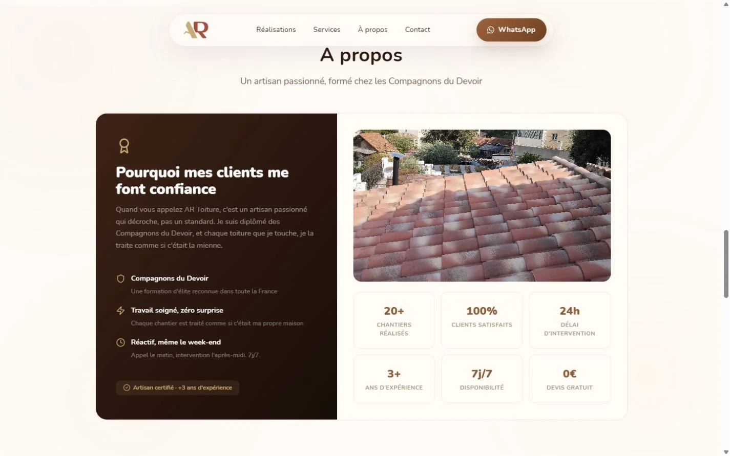 À propos : garanties, expérience et indicateurs de confiance