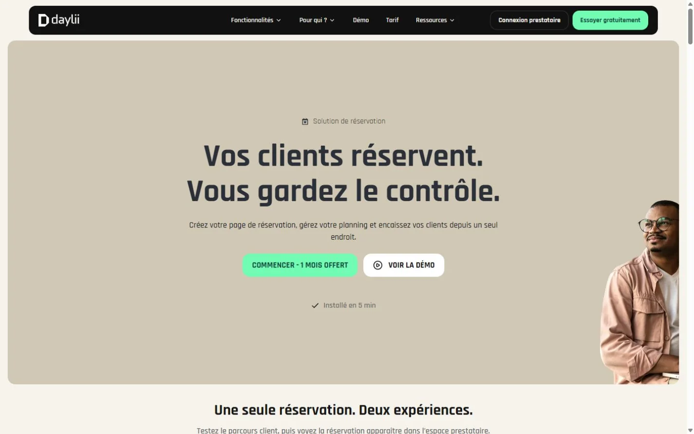 Accueil : solution de réservation en ligne et promesse de contrôle du planning