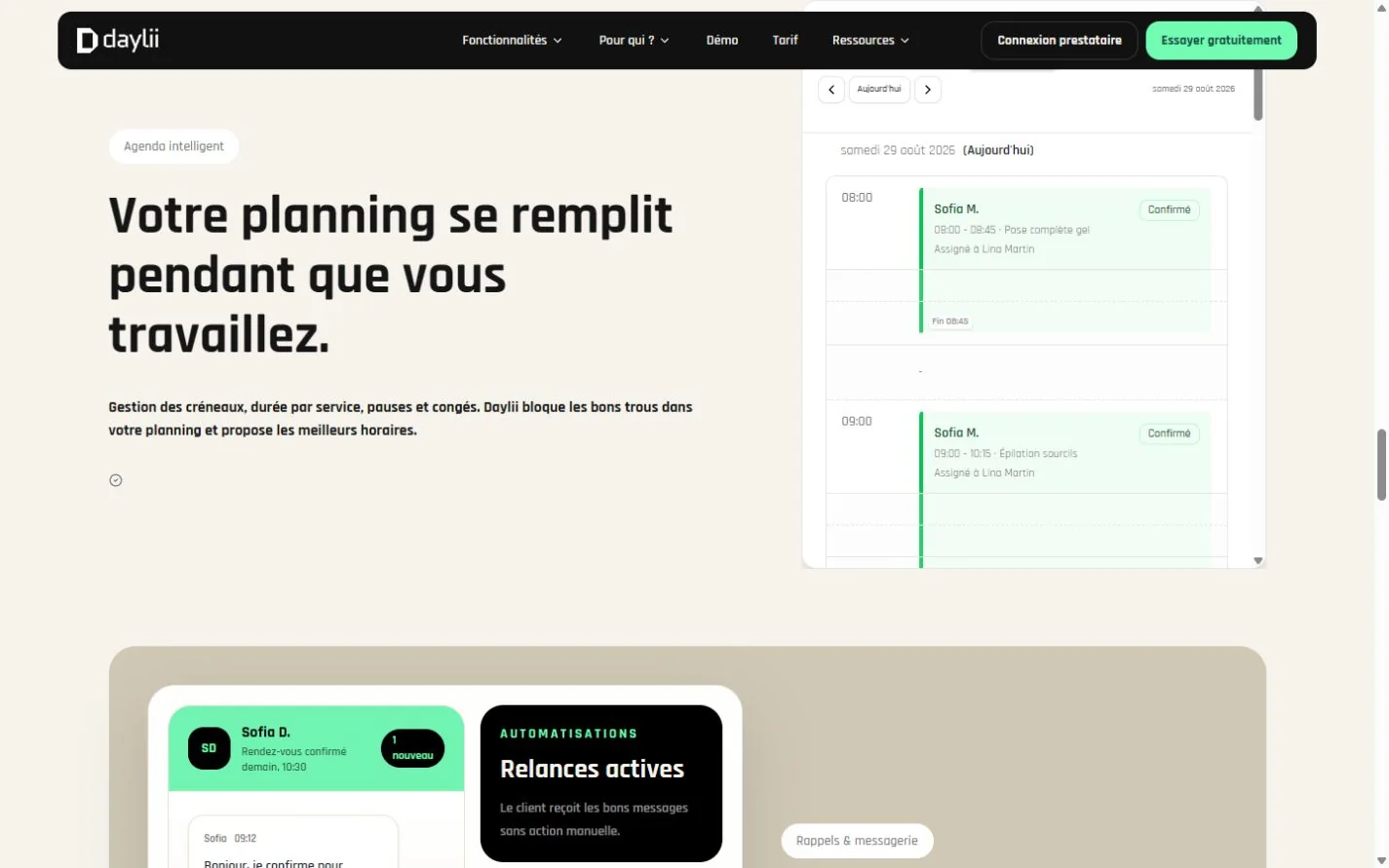 Agenda prestataire avec créneaux et rendez-vous confirmés