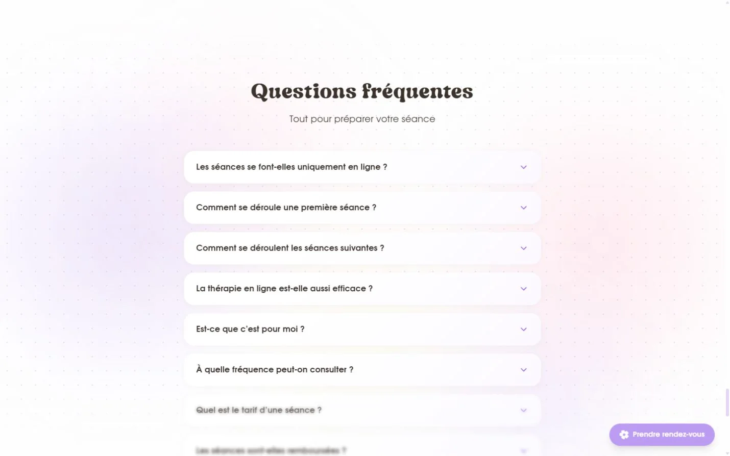 Questions fréquentes sur les séances et la thérapie en ligne
