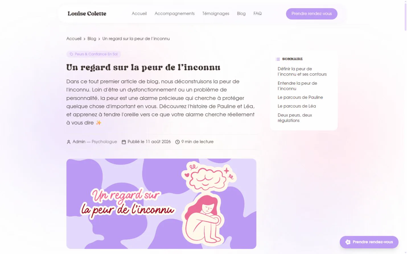 Article sur la peur de l’inconnu avec sommaire et illustration